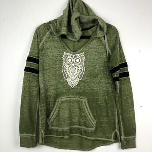 Owl army green oversized distressed hoodie Sz M